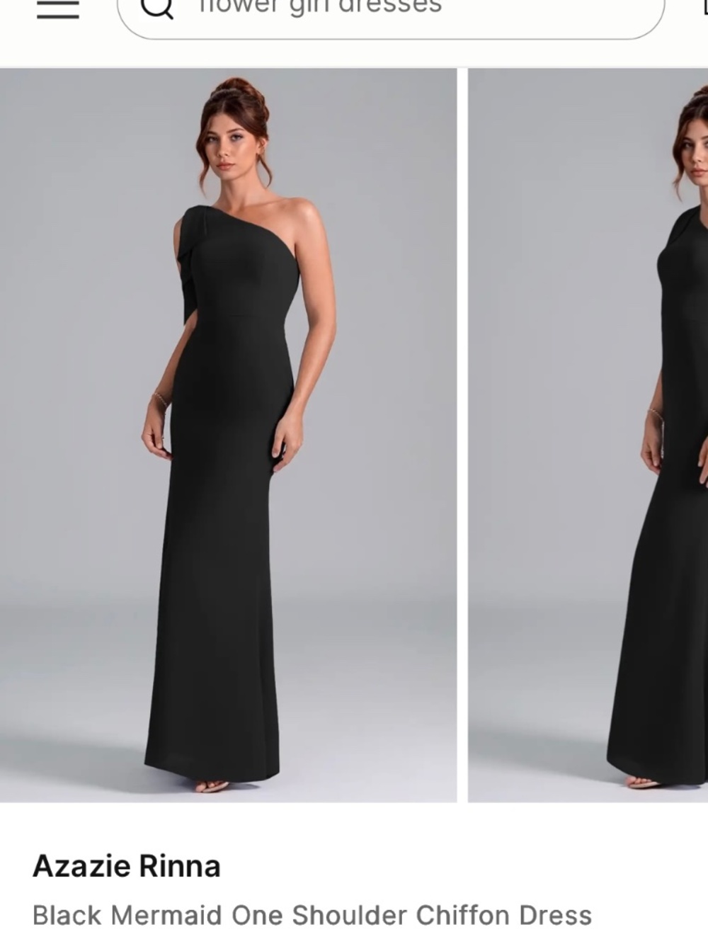 Black chiffon one shoulder dress